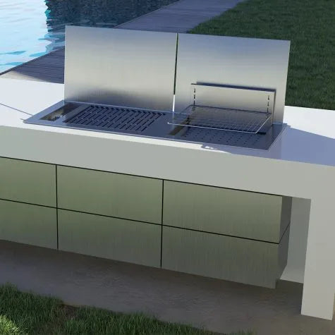Hybrid Drop-In Wood and Gas Combo Braai with rotisserie and cooking dome